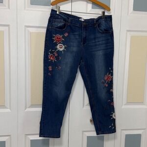 Sandpiper Womens Floral Embroidered Cropped Jeans Blue Medium Wash Plus Size 22